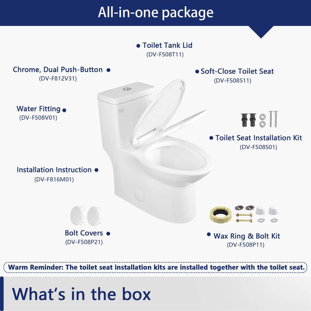 White Ceramic Dual Flush Elongated One-Piece Toilet