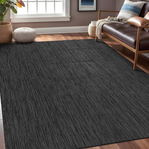 Beverly Rug Aloha Dark Grey 8 ft. x 10 ft. Solid Indoor Outdoor