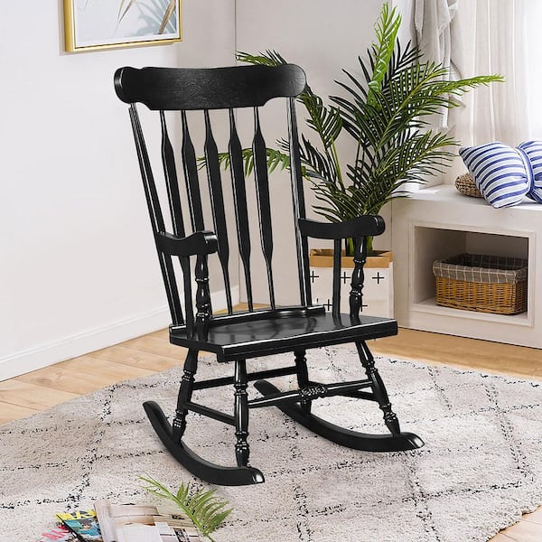 Wood Outdoor Rocking Chair Single Rocker Indoor Garden Patio Yard Black