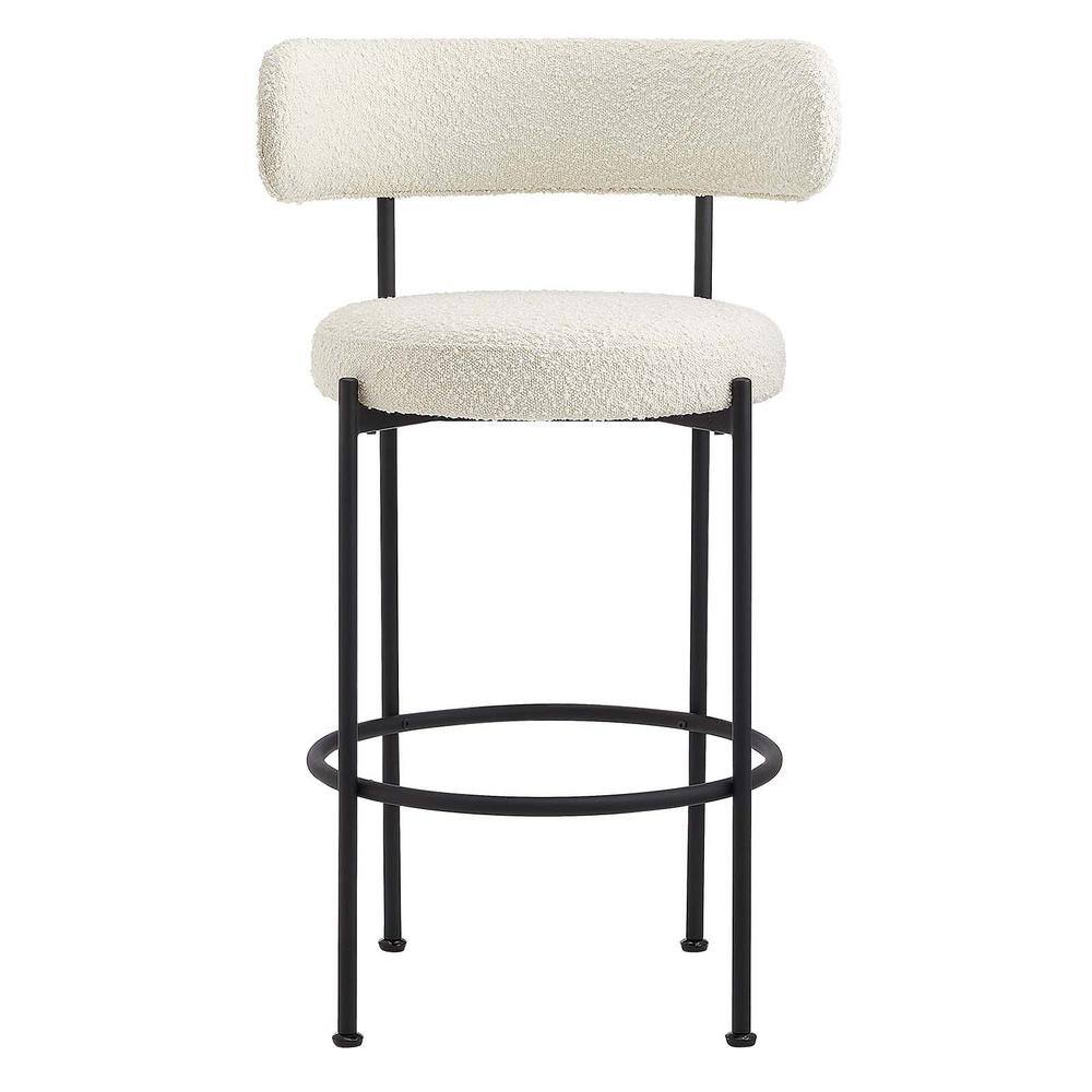 Ivory Boucle Fabric and Black Metal Adjustable Bar Stools, Set of 2