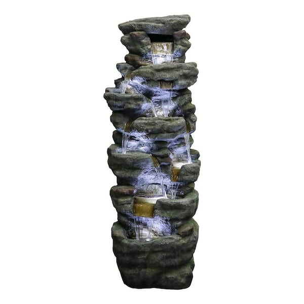 Watnature 51 in. Outdoor Relaxing Water Fountain-8-tiered Stone-Liking Rockery Waterfall Fountain for Patio, Garden, House, Office