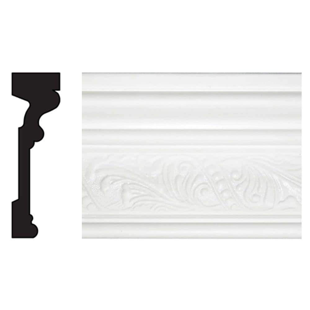 TRIMFINITY 1 in. x 31/2 in. x 96 in. Polystyrene White Embossed Casing Molding 85063 The Home
