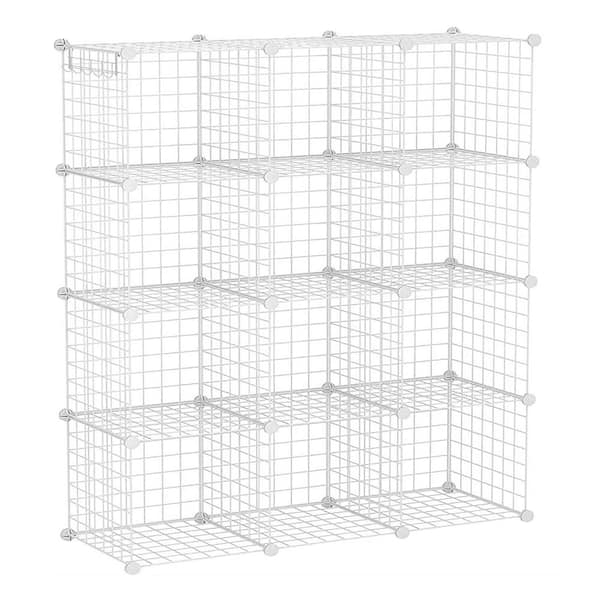 48.4 in. H x 36.6 in. W x 12.4 in. D  White Metal 12- Cube Organizer