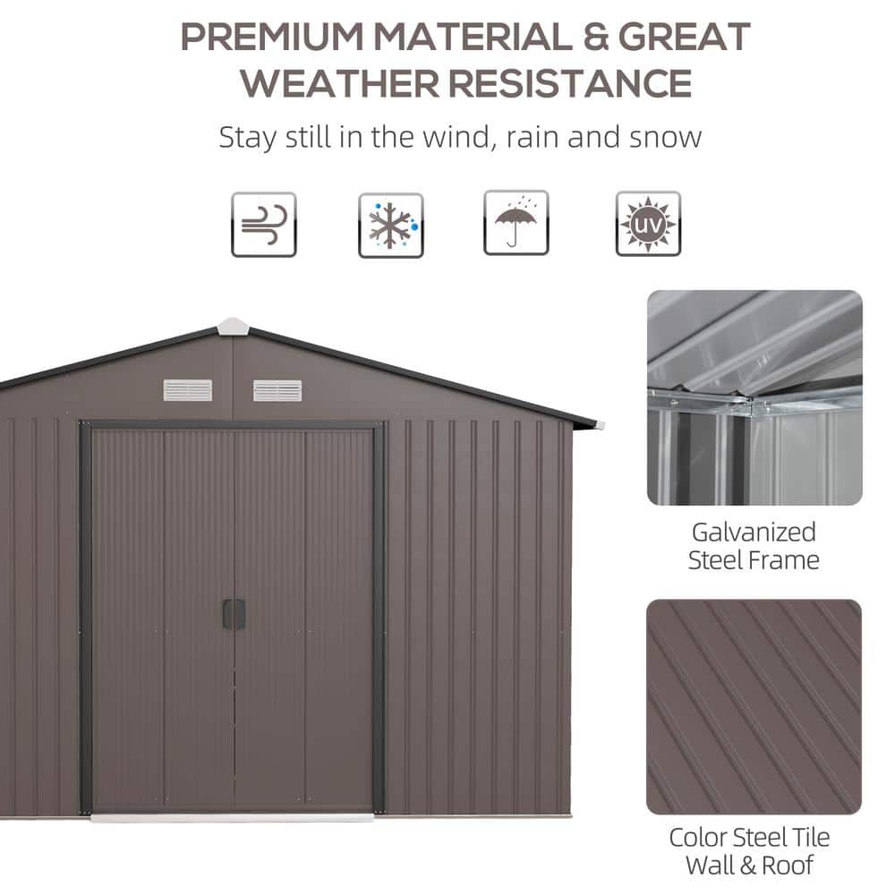 Outsunny 11' x 9' Brown Metal Storage Shed Kit with Windows