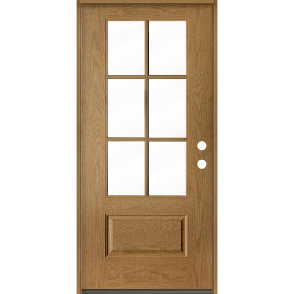 Krosswood Doors UINTAH Modern Farmhouse 36 in. x 80 in. 6-Lite Left-Hand/Inswing Clear Glass Bourbon Stain Fiberglass Prehung Front Door