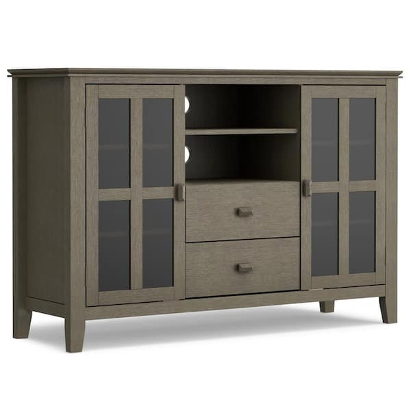 Simpli Home Artisan Solid Wood 53 in. Wide Transitional TV Media Stand in Farmhouse Grey for TVs up to 60 in.