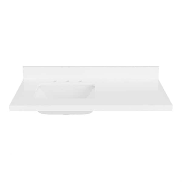 ARIEL - 43 in. W x 22 in. D in Pure White Quartz with 1.5 in. Thick Milter Edge with Rectangle Single Sink Vanity Top in. White