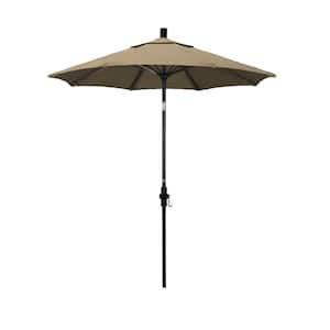 7.5 ft. Matted Black Aluminum Market Patio Umbrella Fiberglass Ribs and Collar Tilt in Heather Beige Sunbrella