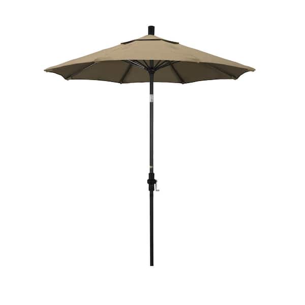 California Umbrella 7.5 ft. Matted Black Aluminum Market Patio Umbrella Fiberglass Ribs and Collar Tilt in Heather Beige Sunbrella