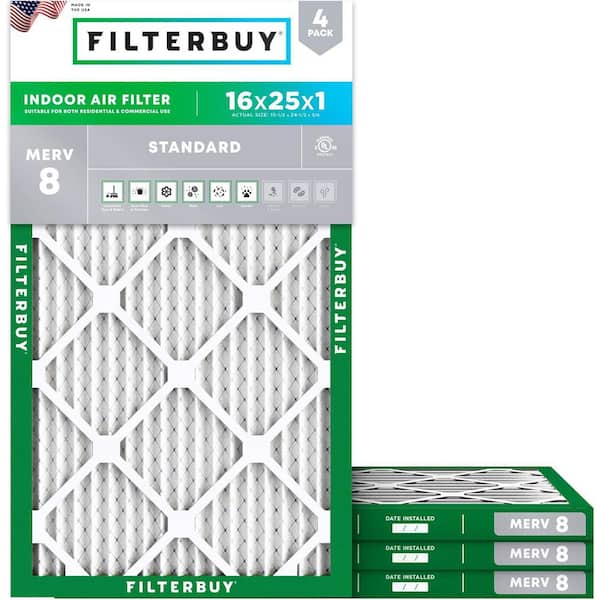 16 in. x 25 in. x 1 in. MERV 8 (FPR 5) Dust Defense Pleated HVAC AC Furnace Air Filters Replacement (4-Pack)