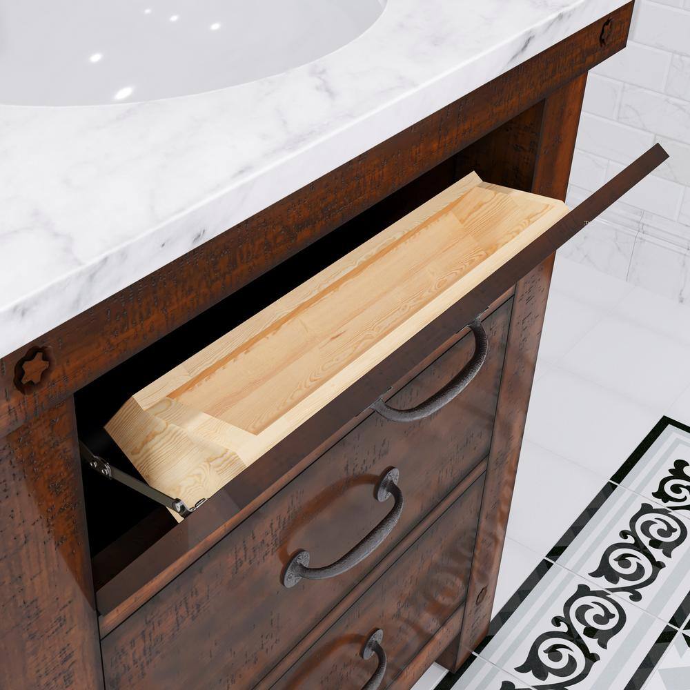 Rustic Sienna 30'' Single Vanity with Carrara White Marble Top