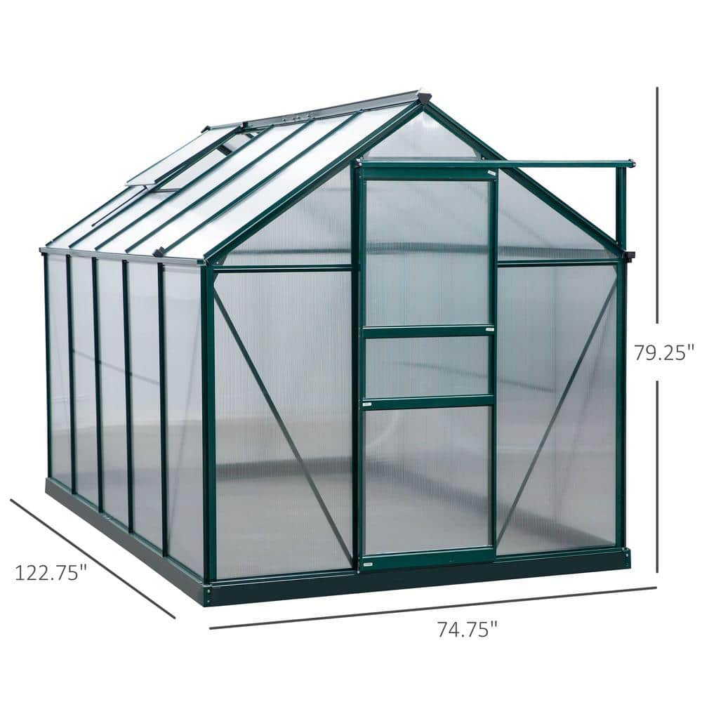 Dark Green Aluminum Polycarbonate Walk-In Greenhouse with Vent