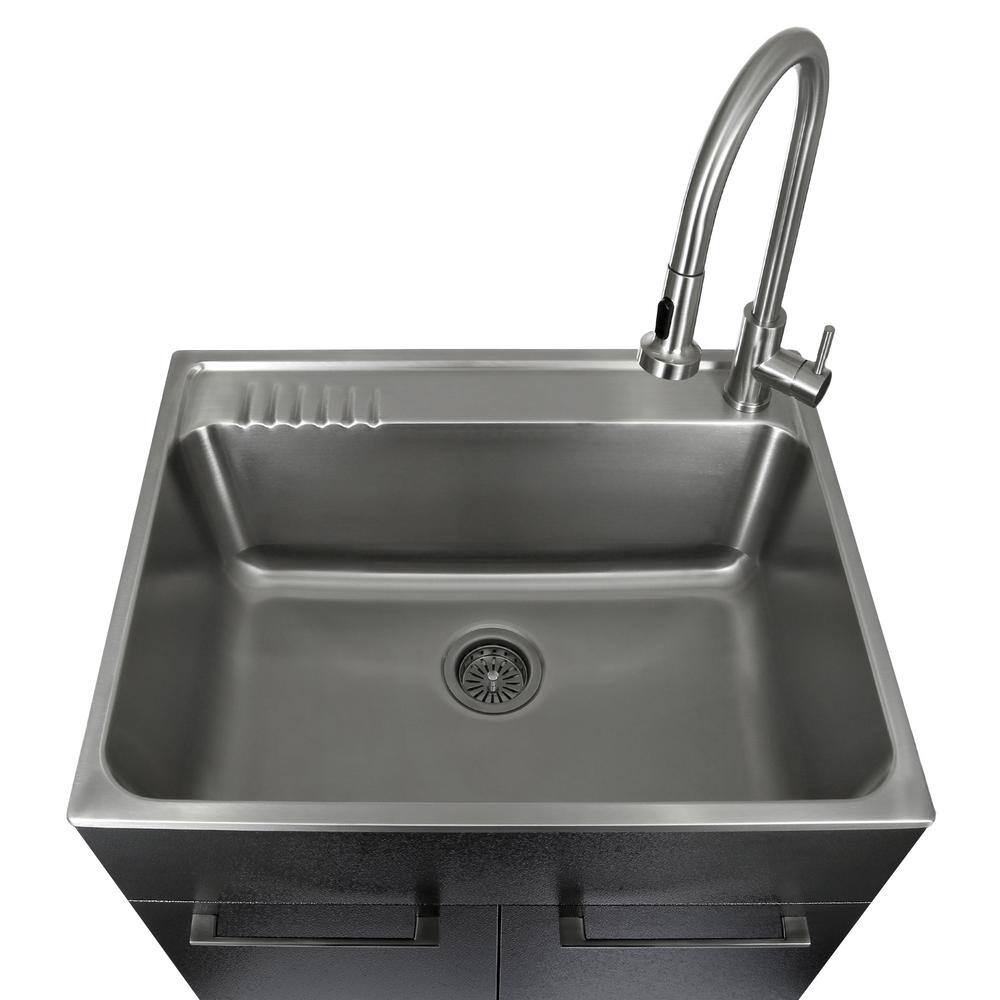 28" Black Stainless Steel Freestanding Laundry Sink with Faucet