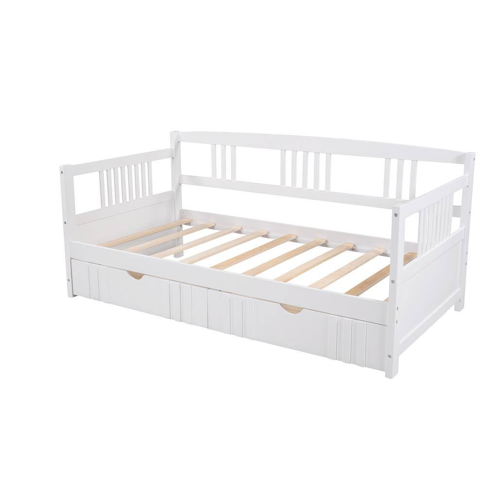 White Twin Size Pine Wood Daybed with 2 Drawers
