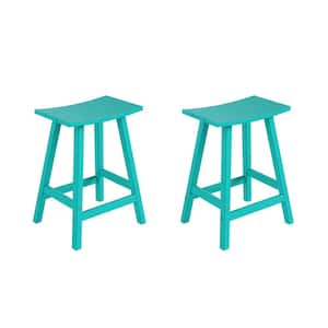 Franklin Turquoise 24 in. Plastic Outdoor Bar Stool (Set of 2)