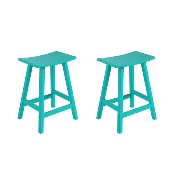 Franklin Turquoise 24 in. Poly HDPE Fade Resistant Outdoor Patio Saddle Seat Counter Height Bar Stool (Set of 2)