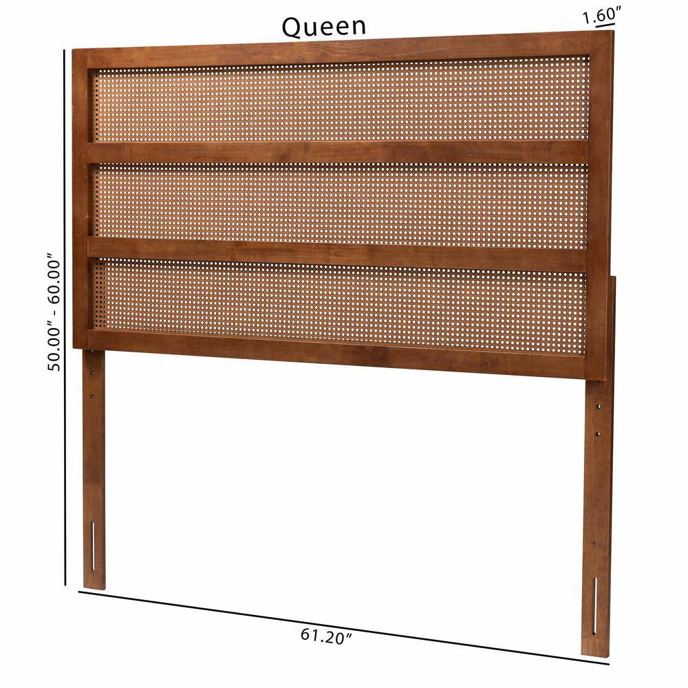 Walnut Wood and Rattan Queen Size Headboard with Woven Design