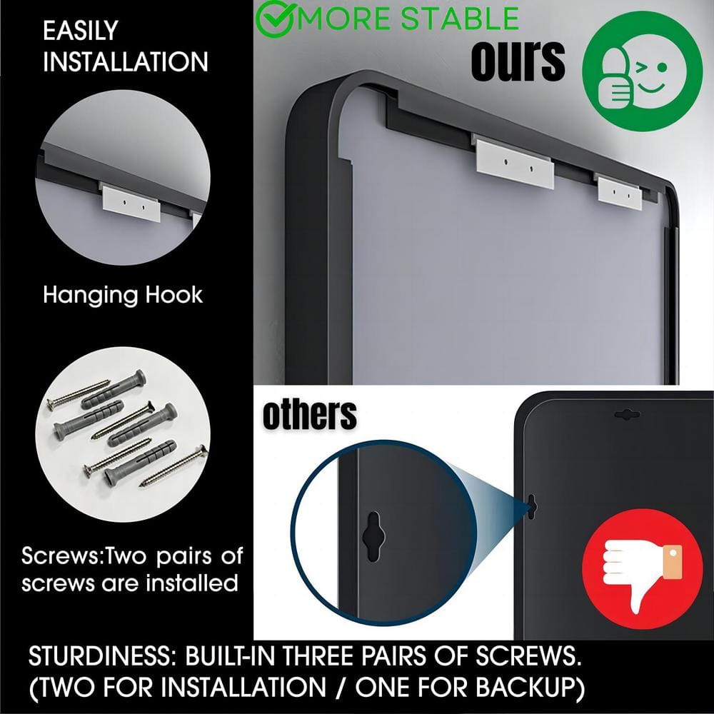 Large Matte Black Rectangular Metal Framed Vanity Mirror