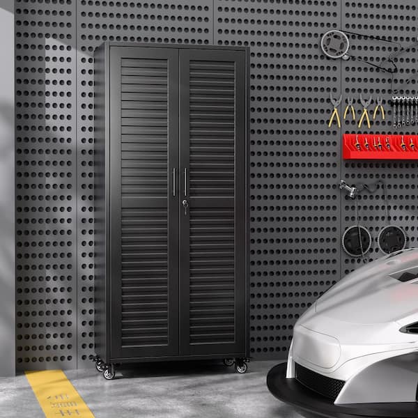 31.5 in. W x 71 in. H x 16 in. D Black Rolling Metal Freestanding Storage Cabinet with 5-Shelves, for Home,Office,Garage