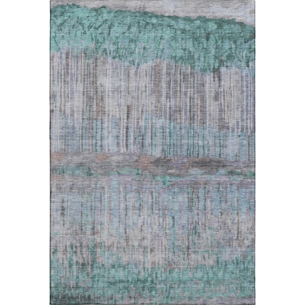 Mayfield Premium Machine Washable Abstract AMF2428 Teal 5 ft. x 7 ft. 6 in. Area Rug