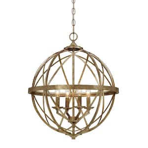 Lakewood Collection 4-Light Vintage Gold Sphere Pendant