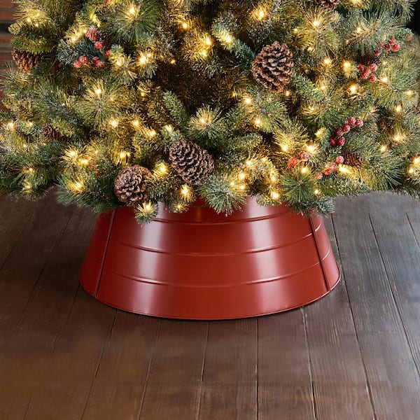 26-Inch Diameter Base Glitzhome Hammered Metal Christmas Tree Collar Decorations Red