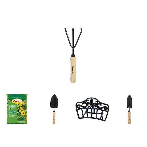 5-2/5 in. Wood Handle Trowel, Transplanter, Cultivator, 1 cu. ft. Soil, and 2 cu. ft. Garden Cart Combo