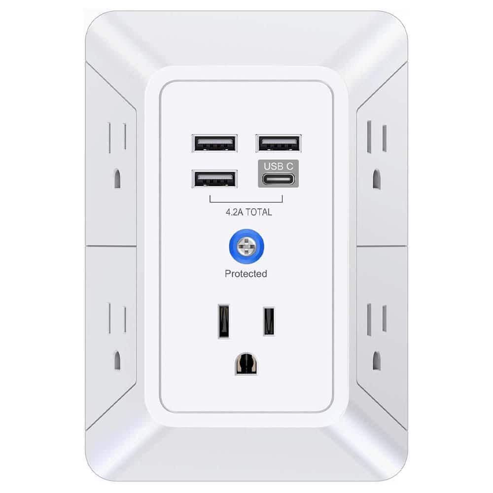 5-Outlet Extender with 4 USB Charging Ports (1 USB C), 3-Sided 1680J Surge Protector for Home, Office, ETL Listed, White price history on PriceWatchPro