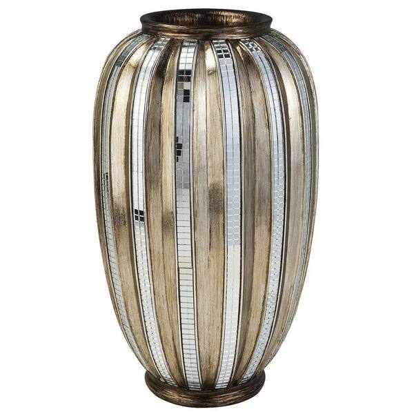 ORE International 13 in. H Silver Decorative Vase and Gold Metallic Tiles