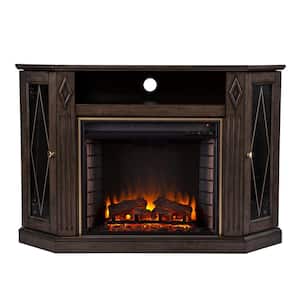 Genovia 47.25 in. Electric Fireplace in Light Brown with Gold Accents