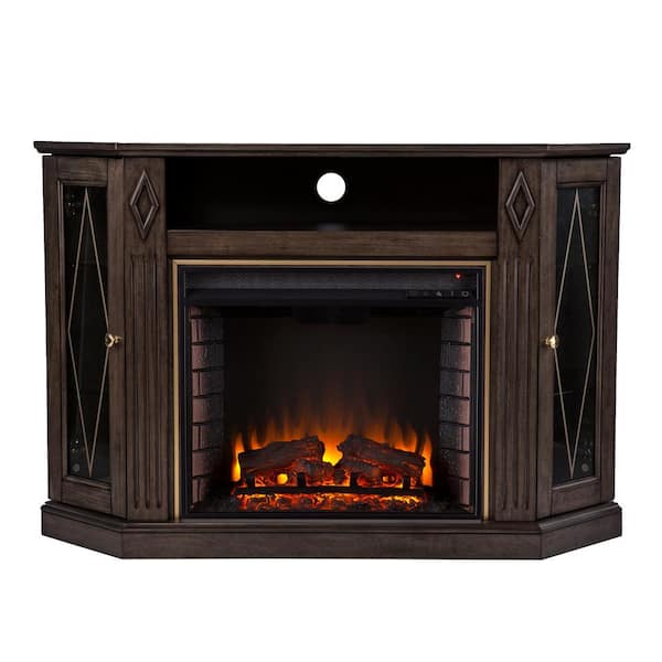 Southern Enterprises Genovia 47.25 in. Electric Fireplace in Light Brown with Gold Accents