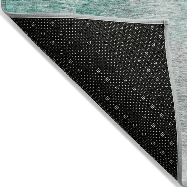 Teal Blue, Aqua, Silver 9 ft. x 12 ft. Woven Abstract Polyester Rectangle Indoor / Outdoor Area Rug