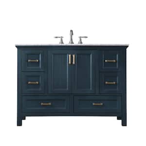 Isla 48 in. Bath Vanity in Classic Blue with Carrara Marble Vanity Top in White with White Basin