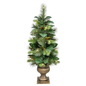 3 ft. Pre-Lit Potted Magnolia Leaf Artificial Christmas Tree