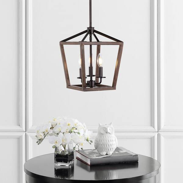 JONATHAN Y Oria 10 in. 3-Lights Oil Rubbed Bronze/Faux Wood