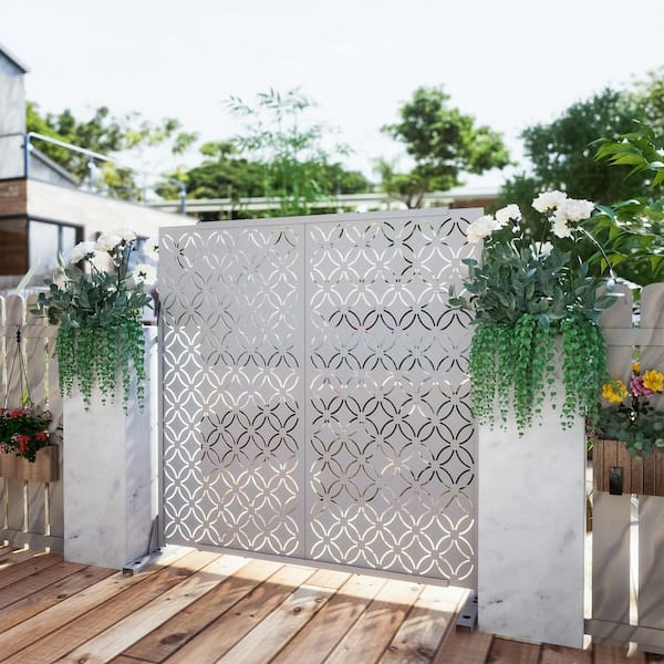 72 in. x 47 in. White Outdoor Metal Galvanized Privacy Screen Fence Garden Panels