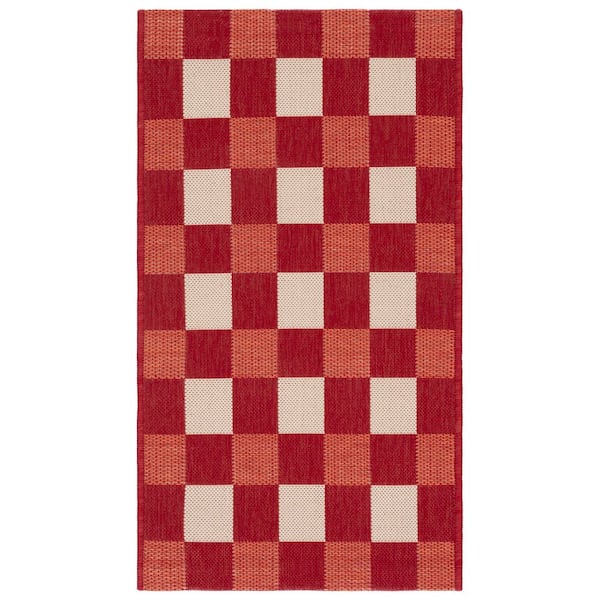 Courtyard Red/Beige 3 ft. x 5 ft. Plaid Grid Indoor/Outdoor Area Rug