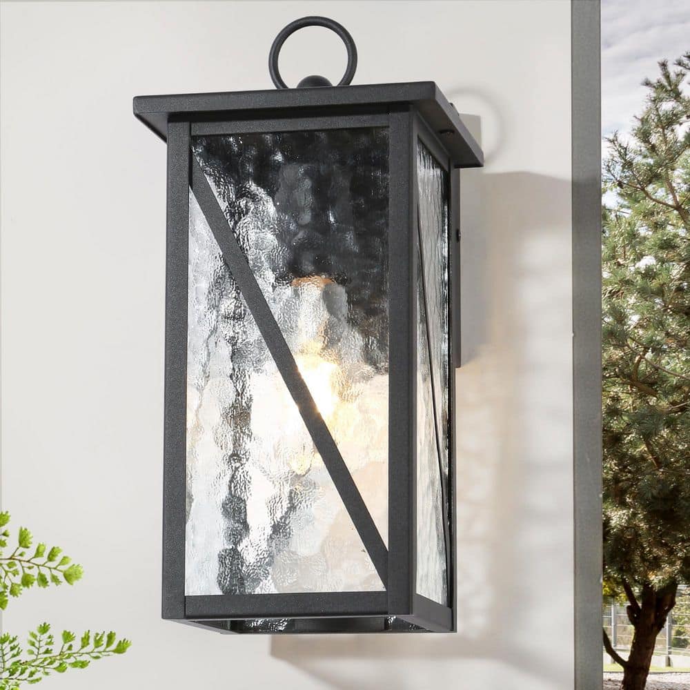 Modern 1-Light Black Outdoor Wall Lantern 13 in. H Rectangle Outdoor Wall Light with Water Glass Shade for Garage price history on PriceWatchPro