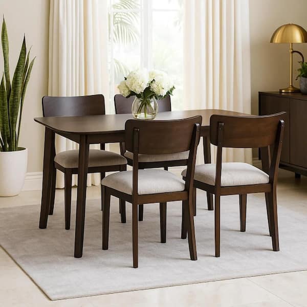 Maly 5-Piece Rectangle Merlot Brown and Light Gray Wood Top Dining Table Set Seats 4