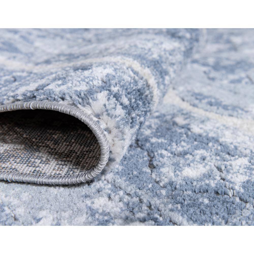 Blue and Ivory Geometric Synthetic Runner Rug