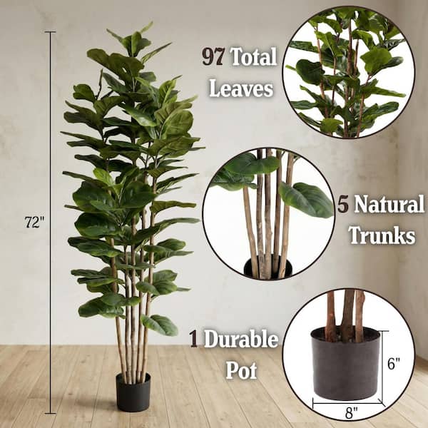 Pure Garden 72 in. Artificial Fiddle Leaf Fig Tree HW1500153 - The
