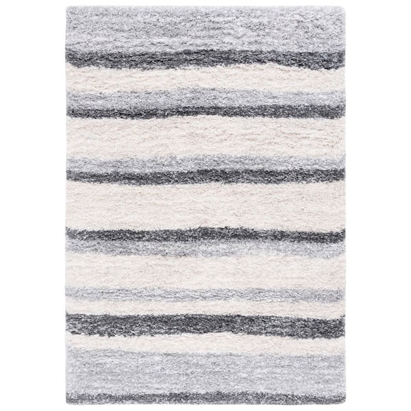 Fontana Shag 4 ft. x 6 ft. Ivory/Gray Striped Area Rug