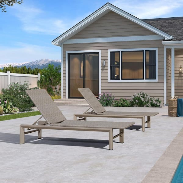 Patio Oversized Chaise Lounge Chair Set of 2 Outdoor Adjustable Recliner Wicker Lounger for Outside, Slate Gray