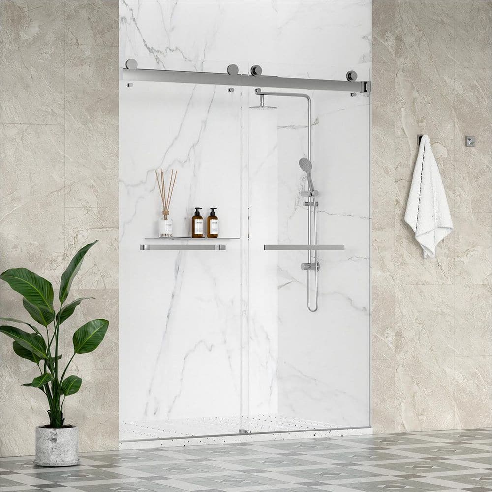 Sola 50-54 in. W x 79 in. H Double Sliding Frameless Shower Door in Chrome with 3/8 in. Clear Glass price history on PriceWatchPro