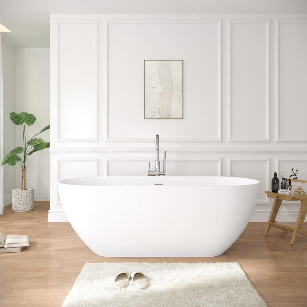 59 in. x 29.5 in. Freestanding Solid Surface Soaking Bathtub with Drain and Overflow in Matte White price history on PriceWatchPro