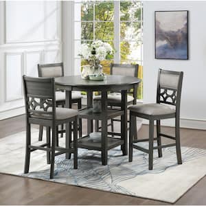 New Classic Furniture Mitchell 5-piece Wood Top Round Counter Set with 2 Table Shelves, Gray