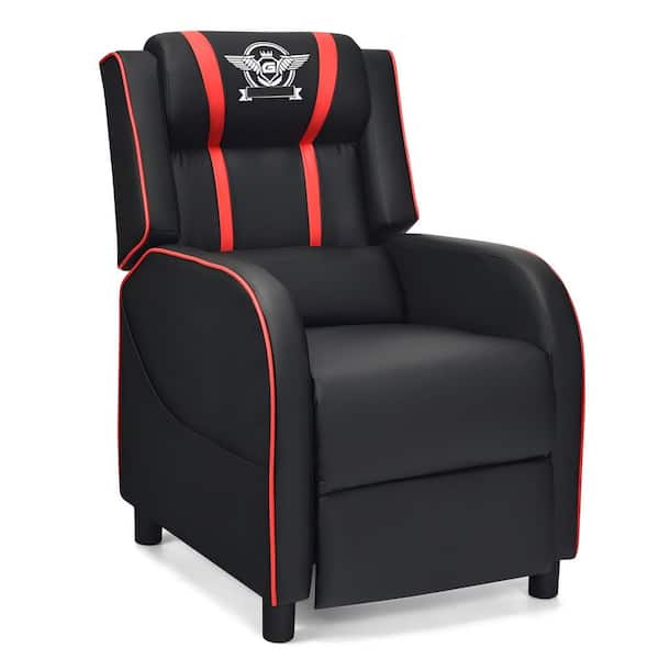 Clihome Red Massage Gaming Recliner PU Leather 3 Position Chair with Footrest