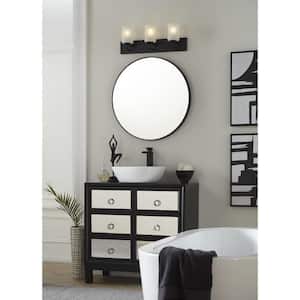 Merry Collection 24 in. 3-Light Matte Black Etched Glass Transitional Bathroom Vanity Light