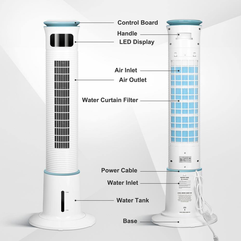 White 43" Bladeless Oscillating Misting Tower Fan with Remote