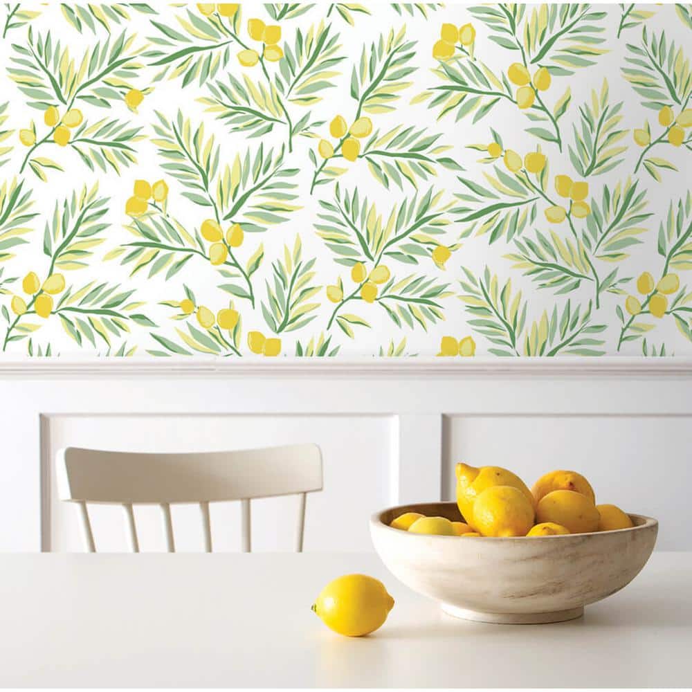 Lemon Branch Yellow and Green Peel and Stick Wallpaper